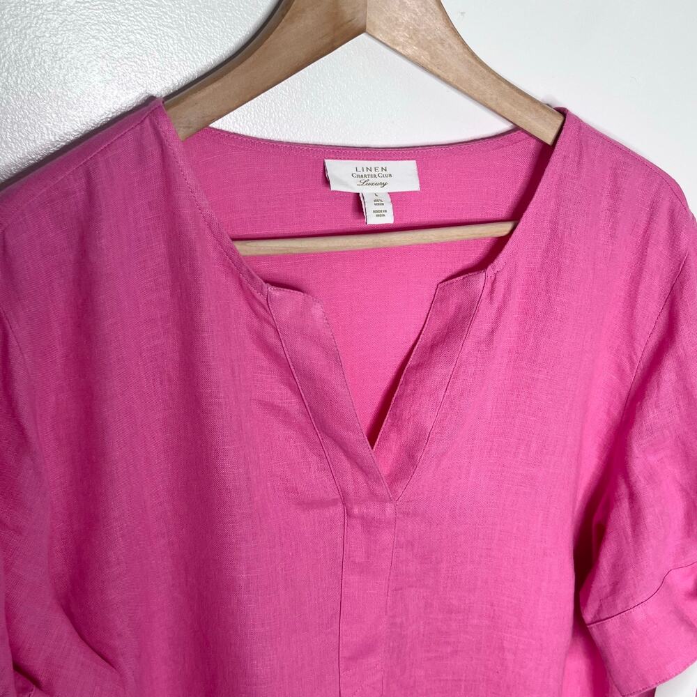 Charter Club Luxury Pink Linen Tie Sleeve Blouse Size Large Resort - Picture 4 of 9
